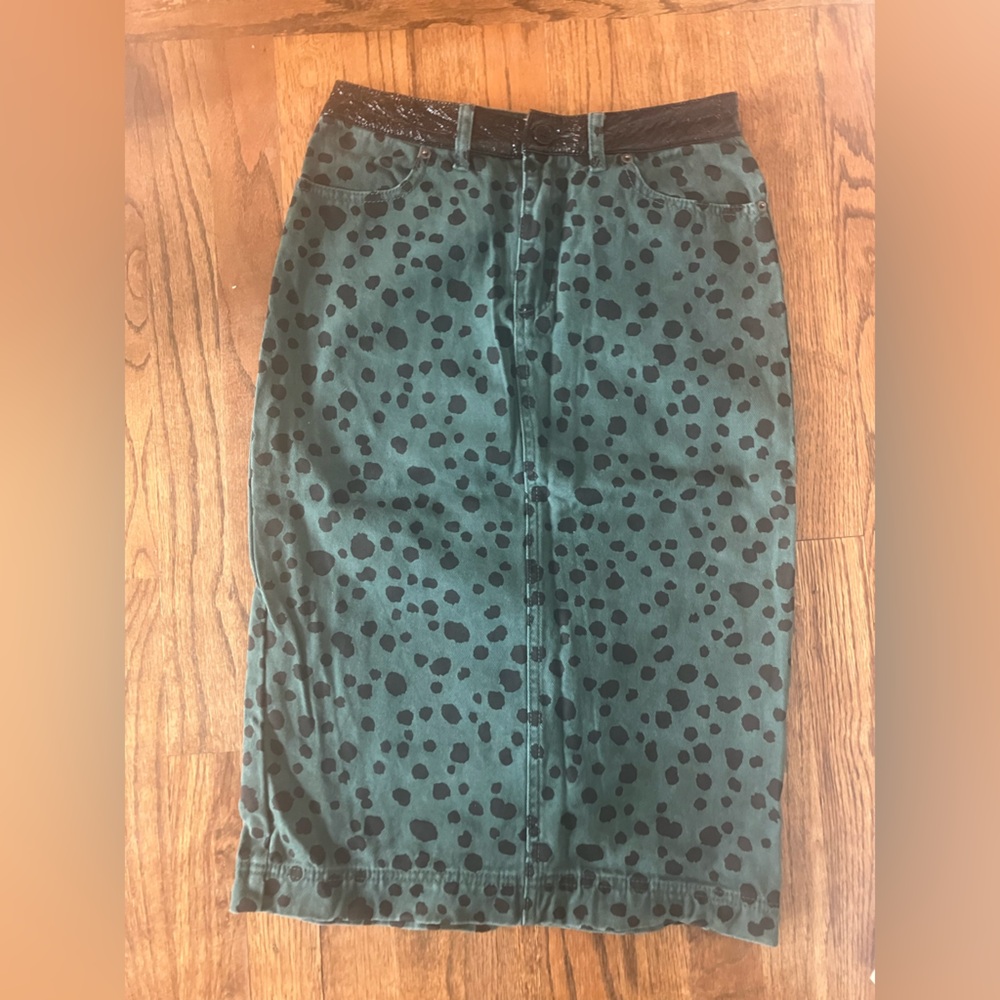 Rachel Antonoff Green and Black Polka Dot Skirt Size 0 NWOT